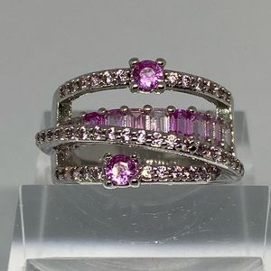 Pink Sapphire Multi-Row Sterling Ring